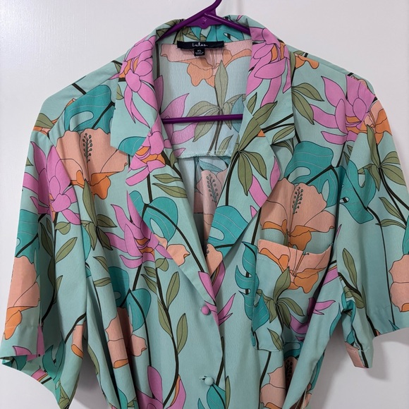 Lulus Totally Tropical Light Green Floral Print Button-Up Shirt Dress size XL - Picture 8 of 12